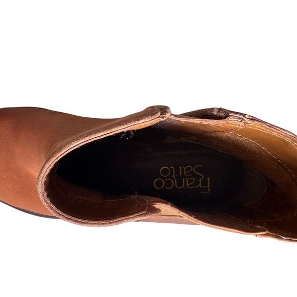 Franco Sarto Boots Womens 7M Horrace Ankle Booties Brown Leather Cuban Heels Zip - Picture 2 of 7